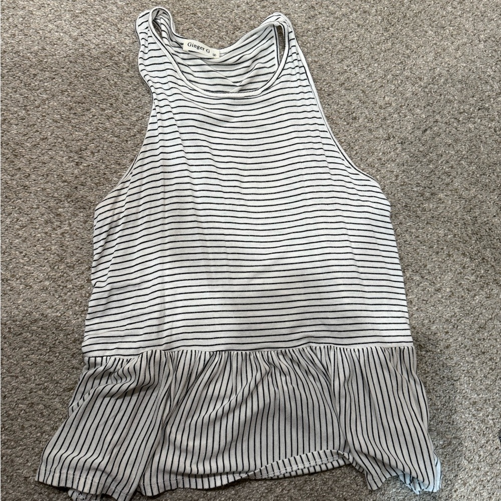 Ginger G Black and White Asymmetrical Peplum Tank Top